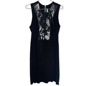 Khalo NWT Black V-Neck 100% Genuine Leather Mini Dress Size Small